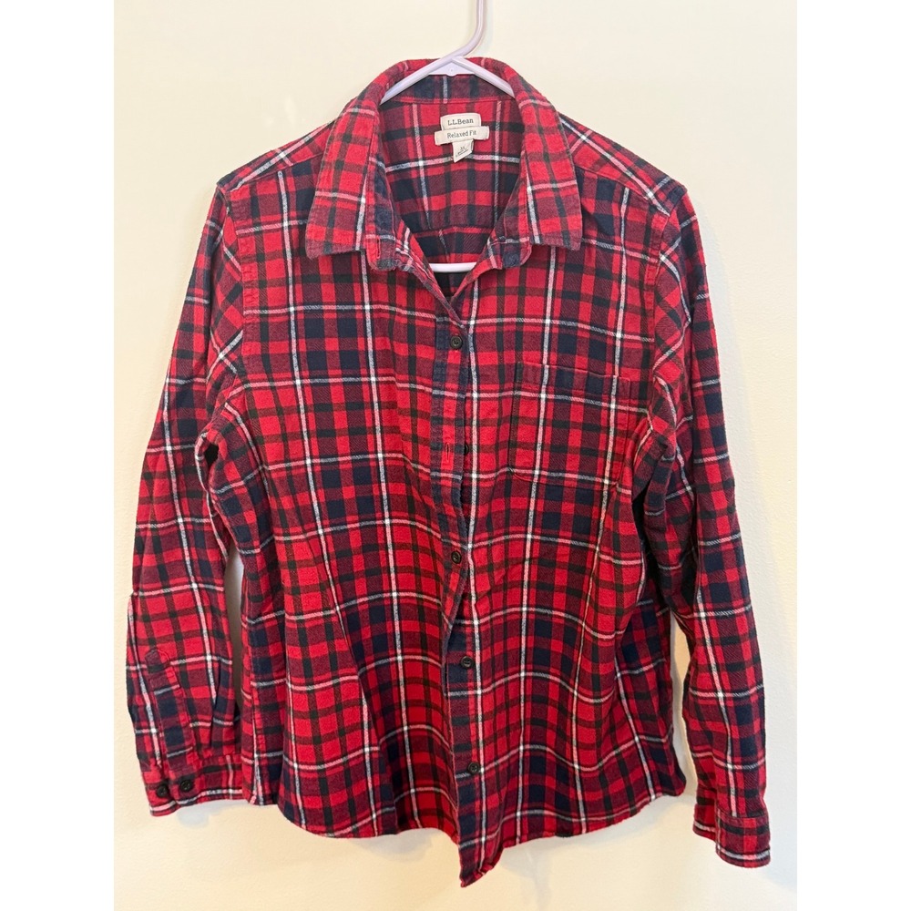 L.L.Bean Flannel Shirt Mens XL Red Excellent Relaxed Fit Plaid Button Down